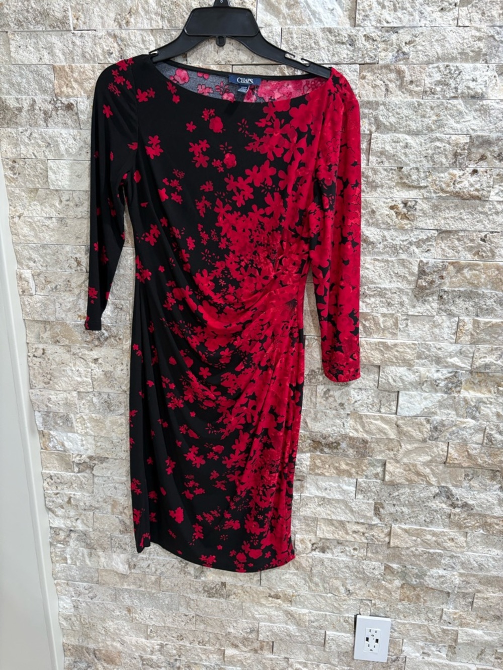 Chaps Black Top with red Floral Trim size‎ S